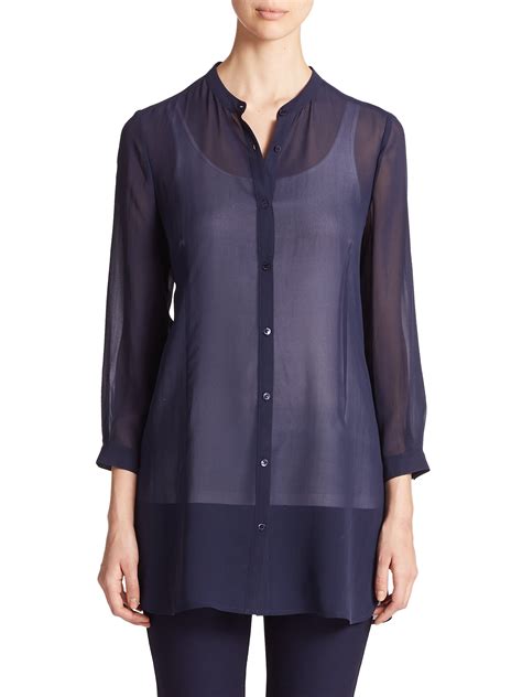 celine navy blue blouse sheer silk beaded|celine luxury blue shirt.